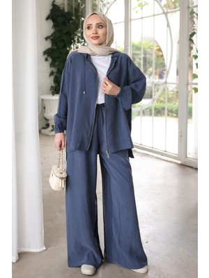 İmaj Butik Lacivert Kapüşonlu Bol Paça Ceket Pantolonlu Takım
