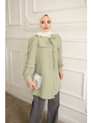 İmaj Butik Açık Haki Yaka Detaylı Gömlek