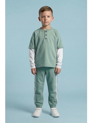 Perendi Erkek Çocuk Pamuk Penye Şerit Biyeli Eşofman Takımı