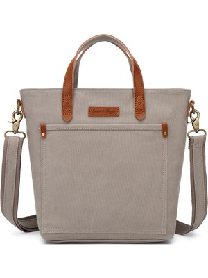 Smart Bags Koyu Gri Kadın Omuz Çantası Kanvas Kumaş Hakiki Deri Detaylı Uzun Askılı