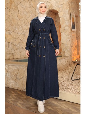 İmaj Butik Lacivert Kravuze Yaka Düğmeli Trençkot
