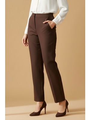 İmaj Butik Kahverengi Cepli Bel Lastikli Kalem Pantolon