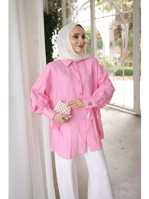 İmaj Butik Pembe Kol Bağlamalı Gömlek