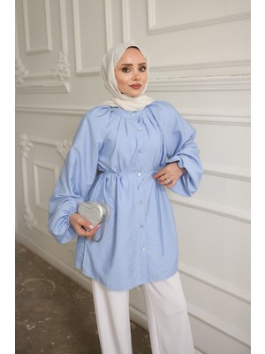 İmaj Butik Bebe Mavi Balon Kol Kuşaklı Gömlek