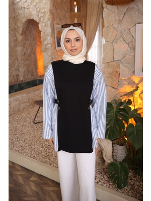 İmaj Butik Siyah Gömlek Garnili Modal Sweat