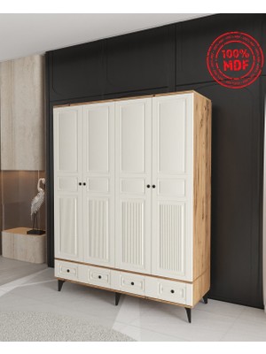 T&B Nil 4 Kapaklı Çekmeceli Gardırop - Tamamı Mdf