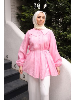İmaj Butik Pembe Bebe Yaka Bel Bağlamalı Gömlek