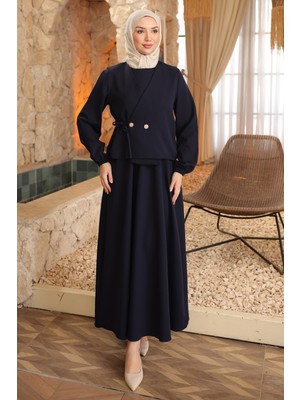 İmaj Butik Lacivert Yan Bağlamalı Yelek Kombinli Elbise