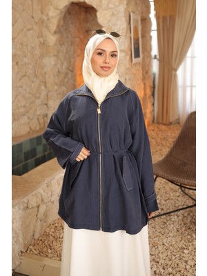 İmaj Butik Lacivert Kol Apolet Detaylı Fermuarlı Ceket