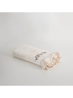 Ecocotton Leyna El Yüz Havlusu Kadın %100 Organik Pamuk El Nakışlı Krem 50X90 cm
