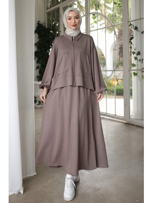 İmaj Butik Vizon Fermuarlı Hırka Etekli Modal Takım