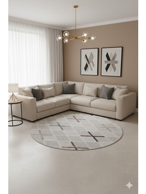 Swan Home Kaymaz Tabanlı Yuvarlak Koridor Mutfak Halısı SHJ3006 Bej