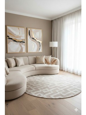 Swan Home Kaymaz Tabanlı Yuvarlak Koridor Mutfak Halısı SHJ3017 Bej