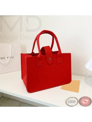 Mega Design Kadın Kalın Keçe Günlük Tote Çanta Şık Alışveriş ve Ofis Çantası