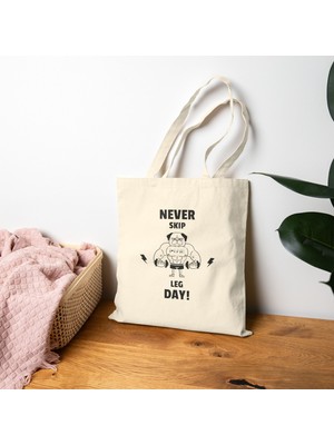 Tişört Kodu Never Skip Leg Day Fermuarlı Bez Tote Çanta – Sporcu Tasarımlı Dayanıklı Alışveriş & Günlük Çanta