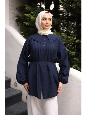 İmaj Butik Lacivert Bebe Yaka Bel Bağlamalı Gömlek