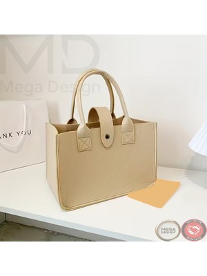 Mega Design Kadın Kalın Keçe Günlük Tote Çanta Şık Alışveriş ve Ofis Çantası
