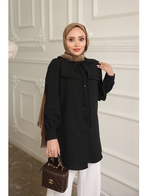 İmaj Butik Siyah Yaka Detaylı Gömlek