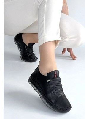 Indispensablely Kitta Siyah Deri Bağcıklı Spor Ayakkabı