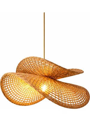 JouJou El Yapımı Rustik Rattan Avize Luna 60 cm Çap | Doğal Kök Boya Vernikli Iskandinav Aydınlatma