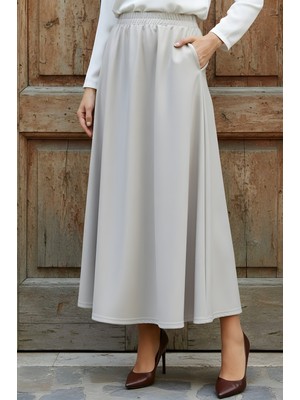 İmaj Butik Taş Bel Lastikli Cepli Kloş Etek