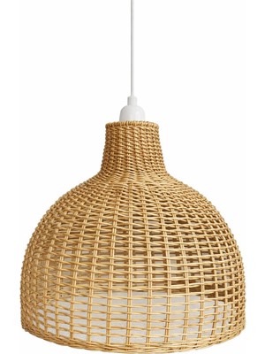 JouJou El Yapımı Rustik Rattan Avize Shıne 40 cm x 35 cm | Doğal Kök Boya Vernikli Iskandinav Aydınlatma