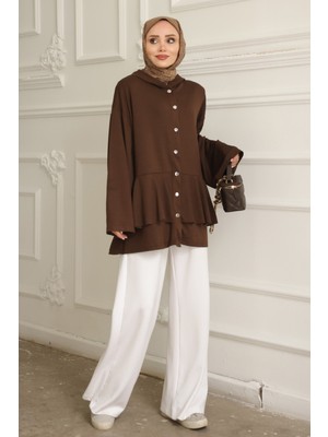 İmaj Butik Kahverengi Etek Ucu Katlı Çıtçıtlı Modal Tunik