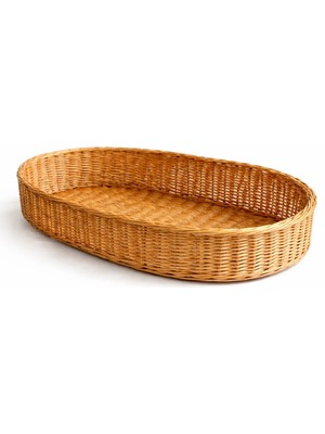 Rattan, Hasır Oval Tepsi – El Yapımı Doğal Sunum ve Servis Tepsisi 25*35*10 cm