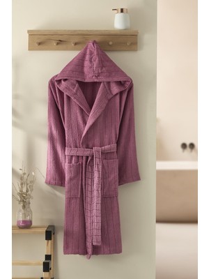 Semecca Saten Çizgili Unisex Pamuklu Bornoz
