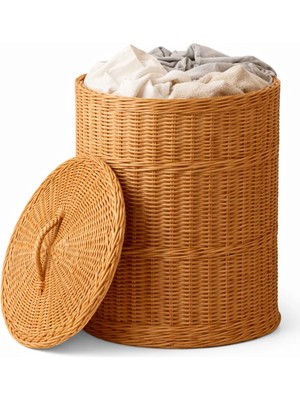 Rattan Depolama Sepeti – 37 cm Çap / 40 cm Yükseklik | Dekoratif Battaniye, Oyuncak & Çamaşır Sepeti