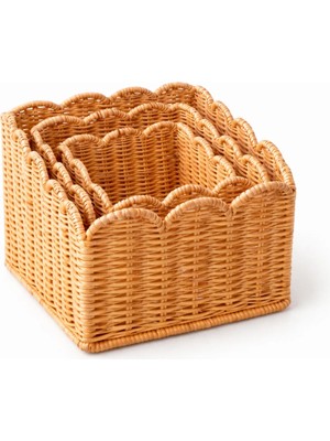 3’lü Rattan Sepet Seti | El Yapımı Doğal Sepet