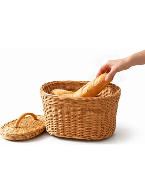 El Yapımı Rattan Ekmek Sepeti 35X25 Cm| Doğal Rattan Depolama & Düzenleyici Sepet