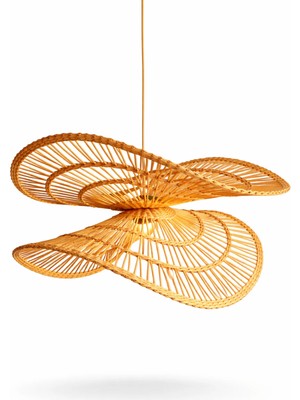 JouJou El Yapımı Rustik Rattan Avize Rıva 60 cm Çap | Doğal Kök Boya Vernikli Iskandinav Aydınlatma