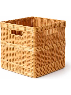 Dekoratif Rattan Organizer Sepet 25×25×20 cm | Doğal Rattan Depolama & Düzenleyici Sepet