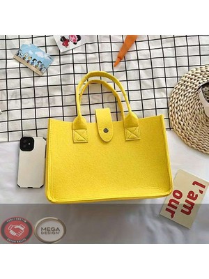 Mega Design Kadın Kalın Keçe Günlük Tote Çanta Şık Alışveriş ve Ofis Çantası