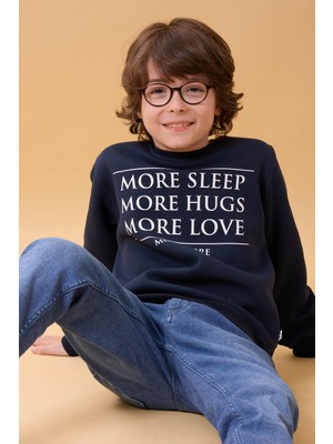 Perendi Unisex Çocuk Bisiklet Yaka Baskı Detaylı Içi Polarlı Sweatshirt