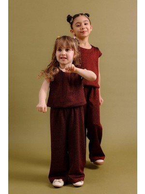 Perendi Kız Çocuk Simli Bluz ve Bol Pantolon 2'li Takım – Özel Gün Kombini