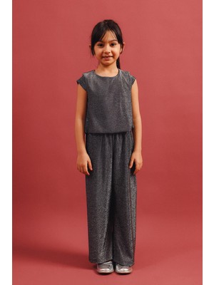 Perendi Kız Çocuk Simli Bluz ve Bol Pantolon 2'li Takım – Özel Gün Kombini