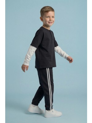 Perendi Erkek Çocuk Pamuk Penye Şerit Biyeli Eşofman Takımı