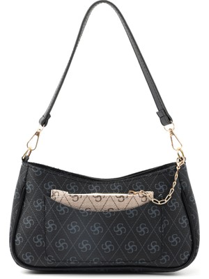 SHAKA Monogram Baskılı Siyah SHK307 Suni Deri, 2 Bölmeli, Cep ve Kartlık Detaylı, El ve Omuz Çantası