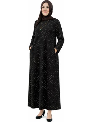 SFG Life Moda Kadın Bisiklet Yaka Full Kristal Iki Iplik Battal Tesettür Elbise