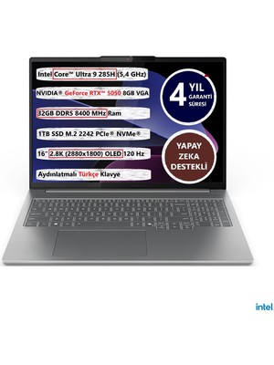 Lenovo Ideapad Pro 5 16IAH10 Intel Ultra 9-285H 32GB 1tb SSD 16" OLED 8GB NVIDIA RTX5050 83JM004WTR Freedos Taşınabilir Bilgisayar
