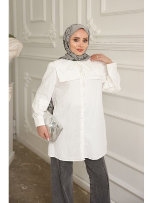 İmaj Butik Ekru Yaka Detaylı Gömlek