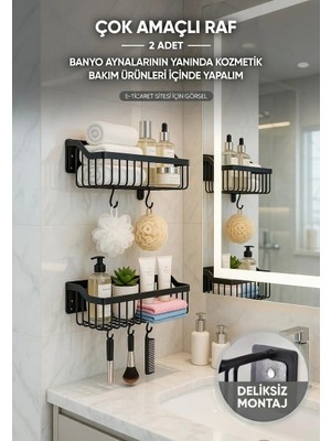 Yapışkanlı Banyo Şampuanlık Mutfak Düzenleyici Raf Organizer 2li Delmeden Montaj