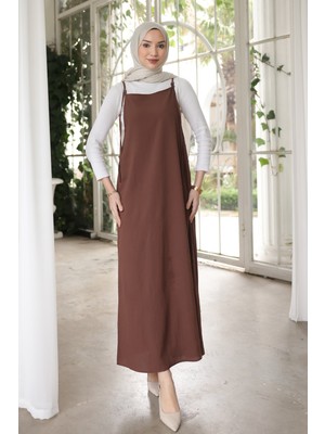 İmaj Butik Açık Kahve Ip Askılı Jile Elbise