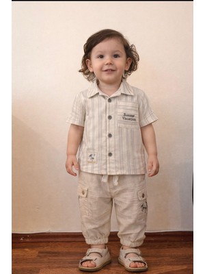 Nurcan Bebe Summer Vacation Keten Ikili Takım (1-18AY/18-04 Ay-2-3 Yaş-3-4 Yaş)