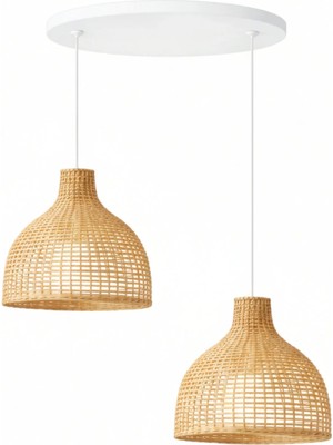 JouJou El Yapımı Rustik Rattan Avize 2'li Shıne 40 cm x 35 cm | Doğal Iskandinav Aydınlatma