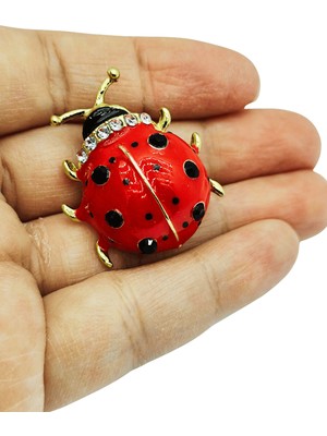 BB Bi Butik Shop Işıltılı Kristal Detaylı Şans Uğur Böceği Broşu