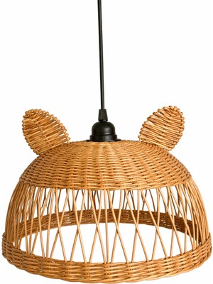 JouJou El Yapımı Rattan Teddy Çocuk Avize 35X30 cm | Doğal Kök Boya ve Subazlı Vernikli Aydınlatma