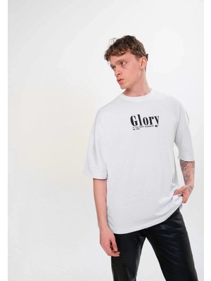 Glam Love Bisiklet Yaka Baskılı Oversize T-Shirt - Siyah -